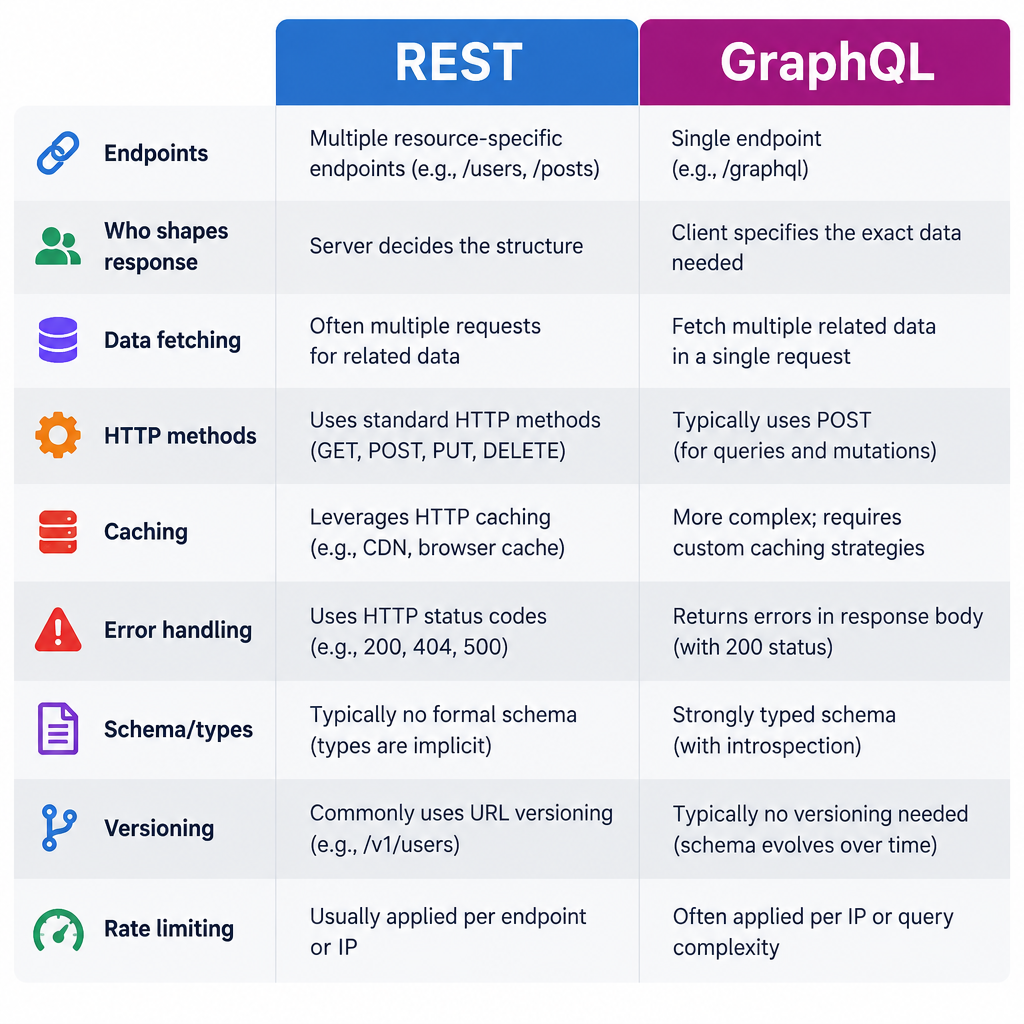 GraphQL vs REST Comparison Table