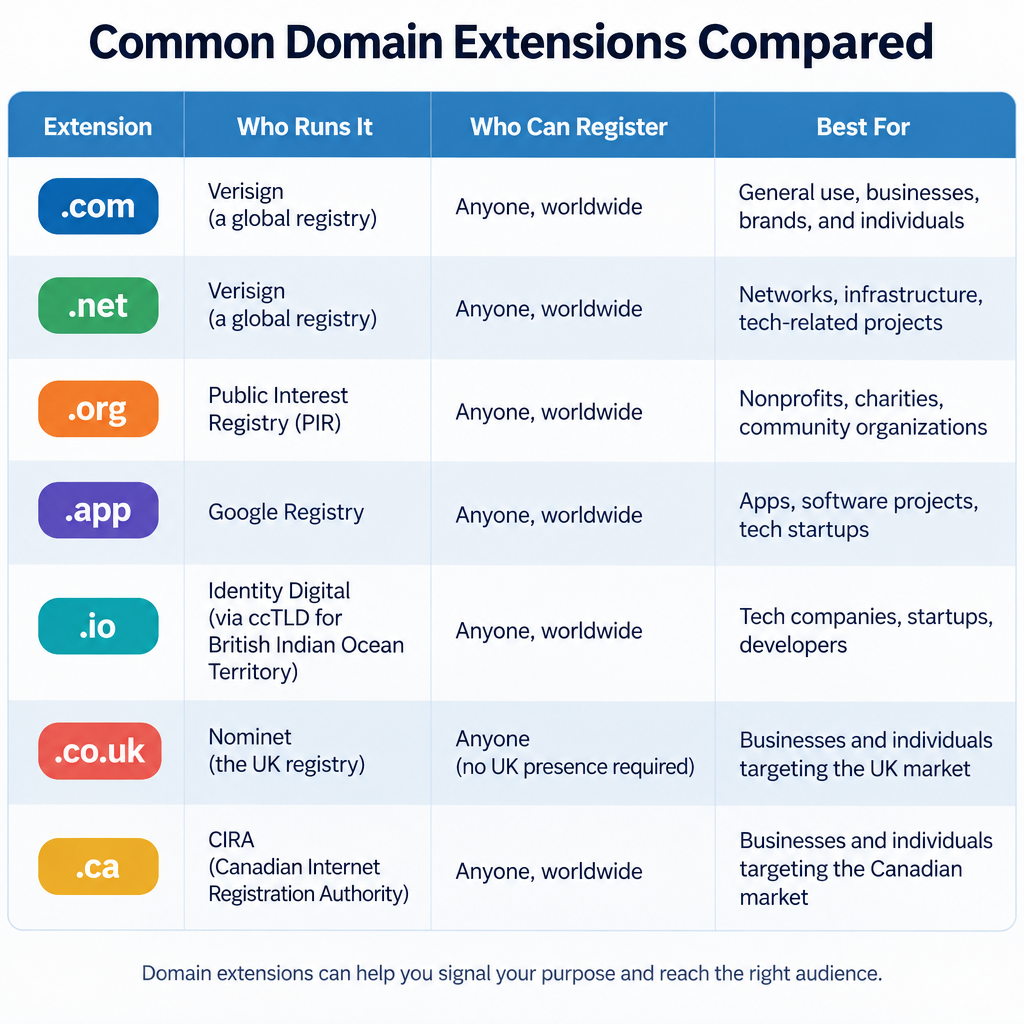 Domain Extension Comparison Table
