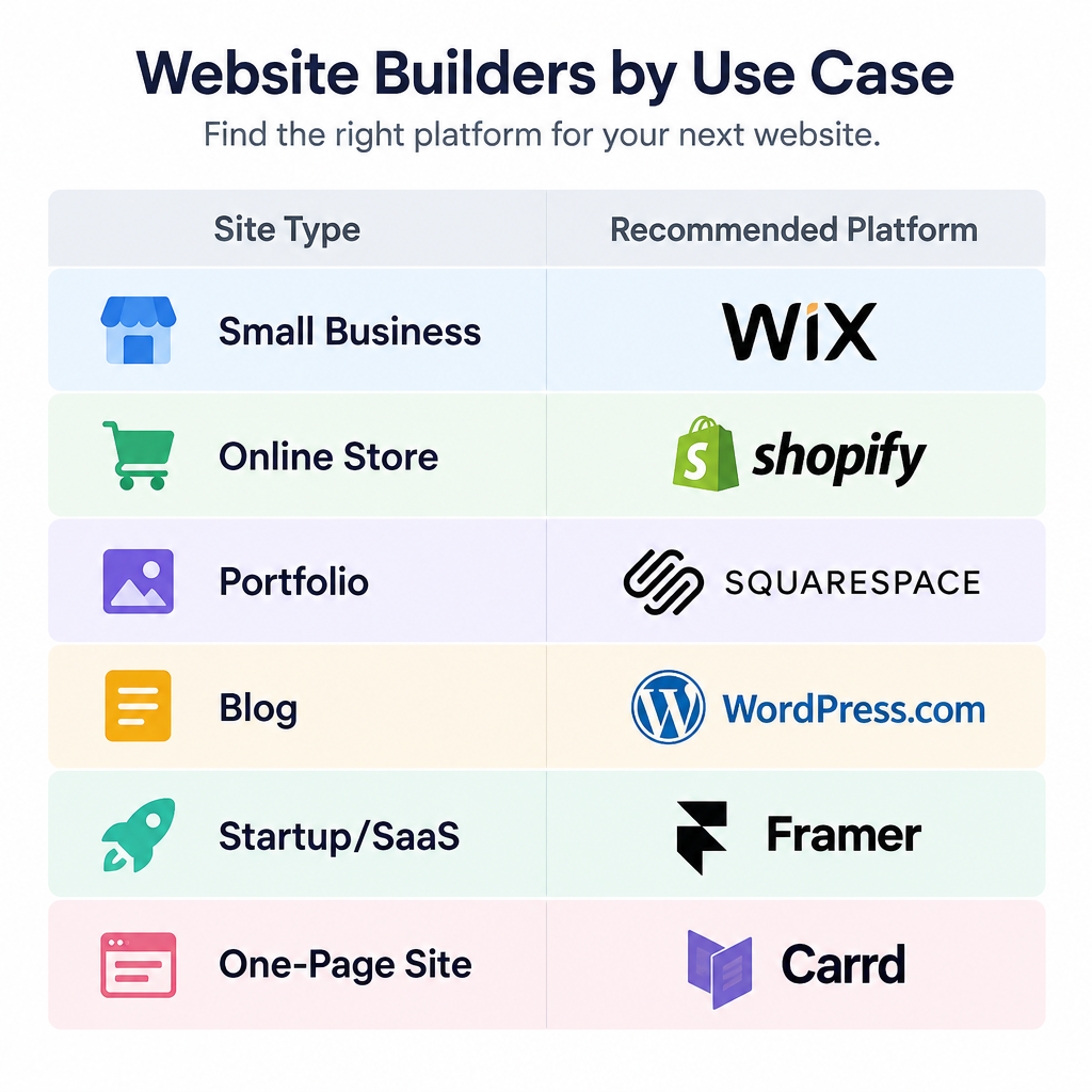 Website Builder Comparison Table