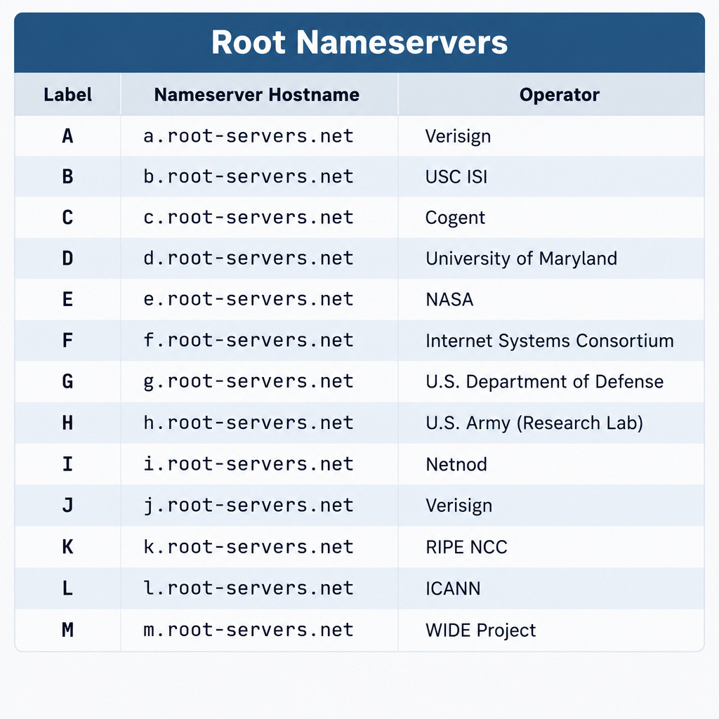 Root Nameservers Table