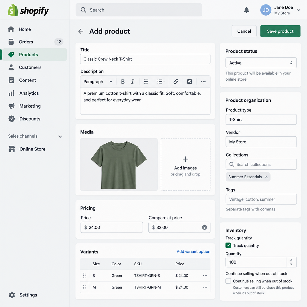 Shopify Admin Dashboard Layout